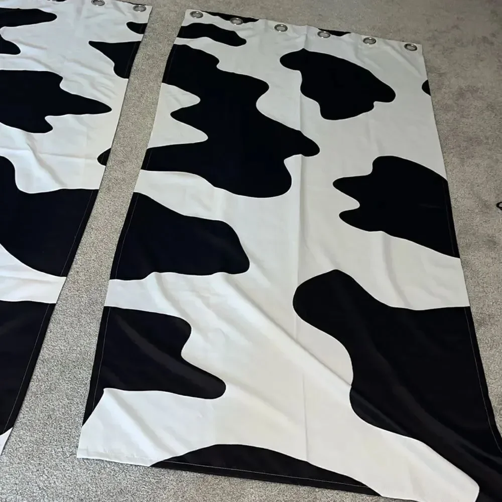 set of 2 Novelty Bovine Black & White Chick fil a Cow pattern Curtains 84” x 42”